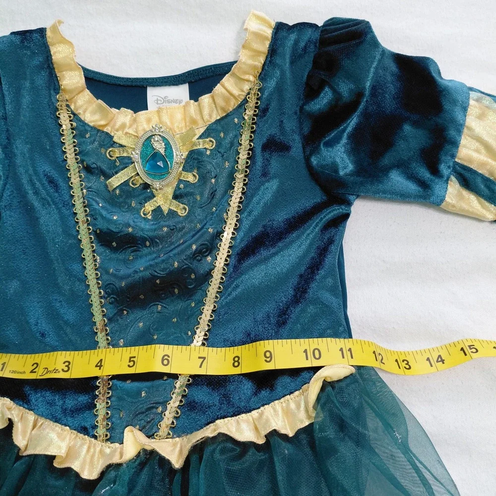 Disney Store Merida Brave Costume Dress Teal Gold Velvet Sequin Girls 5/6